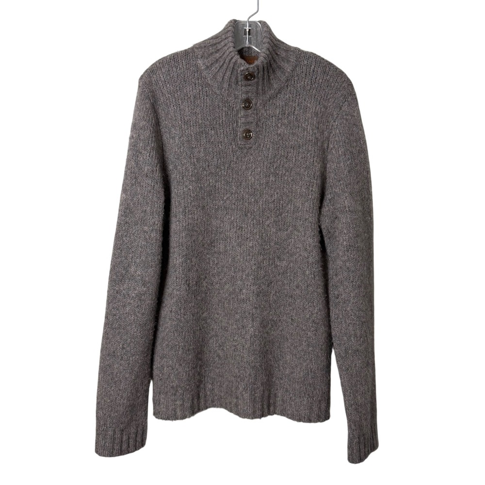Patrick James Sweater Mens M Brown Merino Wool Cashmere Henley Mock Neck Rib